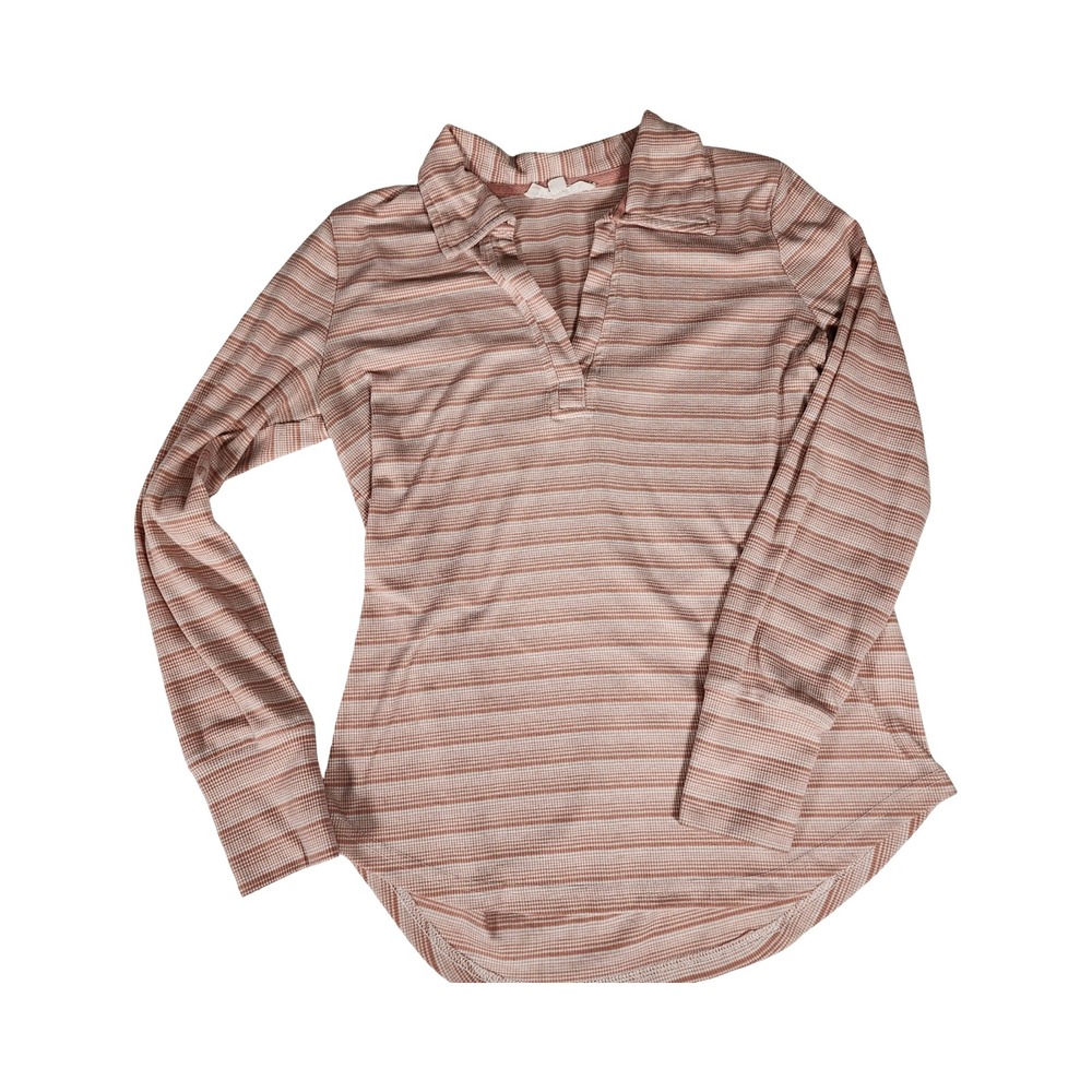 Jane + Delancey Womens Pink Striped Waffle Knit Long Sleeve Polo Top Small